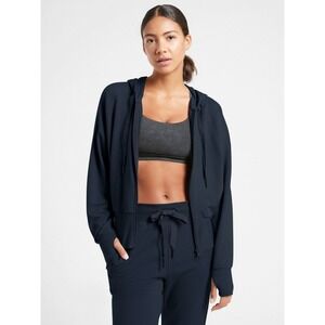 Athleta Navy Blue Cropped Zip Up Hoodie Thumbhole Athleisure Size M